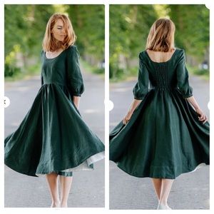 Like New Son de Flor Carmen Dress 3/4 sleeve linen midi dress